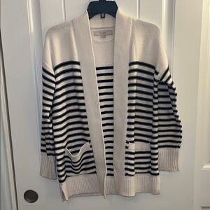 LOFT Black and Cream Striped Cardigan